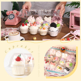 LOKQING transparent PET plastic cupcake box shows decorations while protecting them