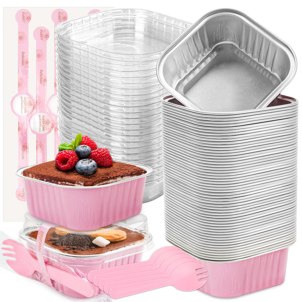 LOKQING mini cake pans with pink lids offering easy 5 oz portions.