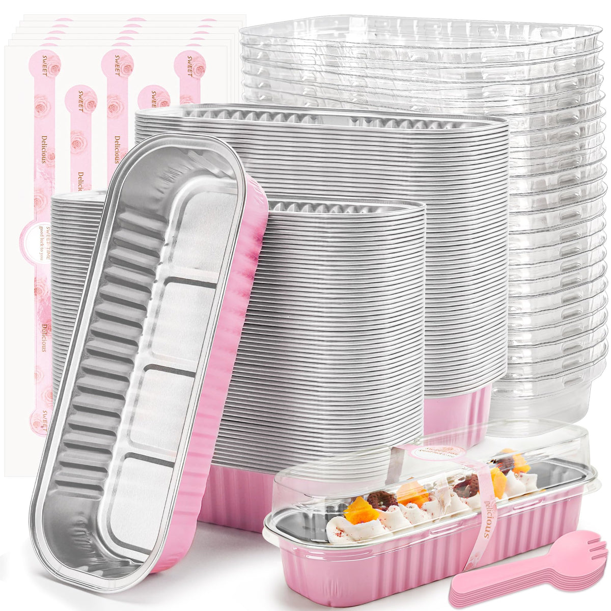 LOKQING mini loaf pans with pink lids for easy party servings