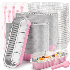 LOKQING mini loaf pans with pink lids for easy party servings