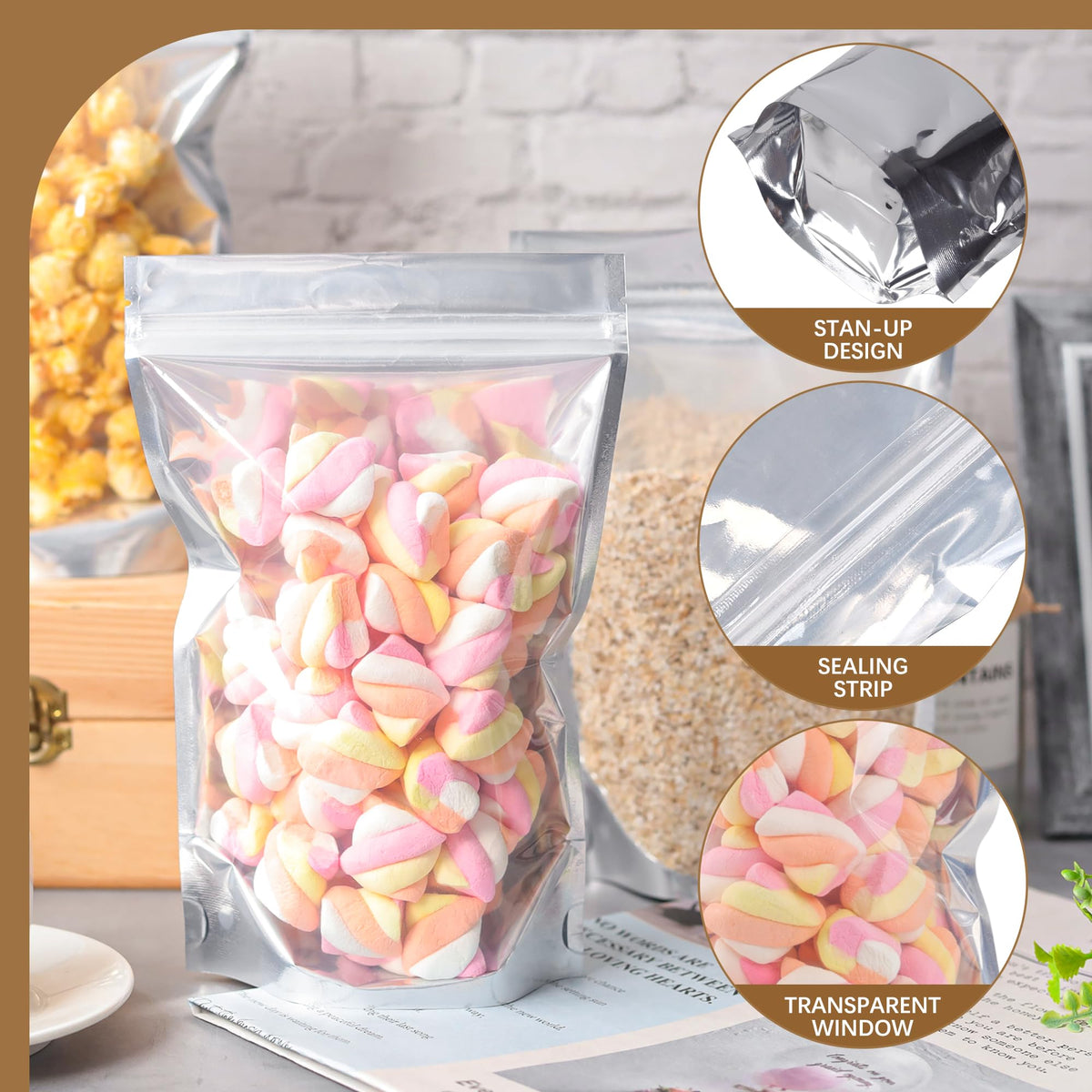 LOKQING stand-up bags open by themselves for easy filling and neat packing.