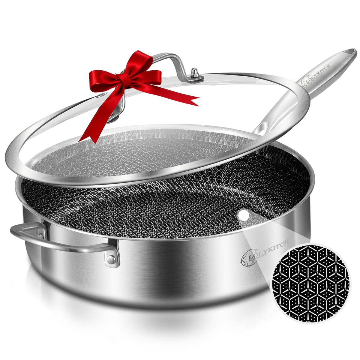 LOLYKITCH 6qt hybrid tri-ply nonstick pan for even heating and easy release