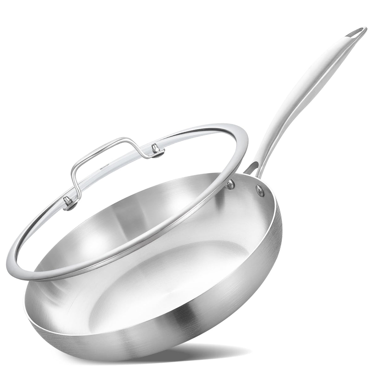 LOLYKITCH 8-inch tri-ply pan body delivering even heat on induction cooktops.