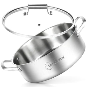 LOLykitch 8qt stainless steel saute pan with lid, ideal for large batch meals.