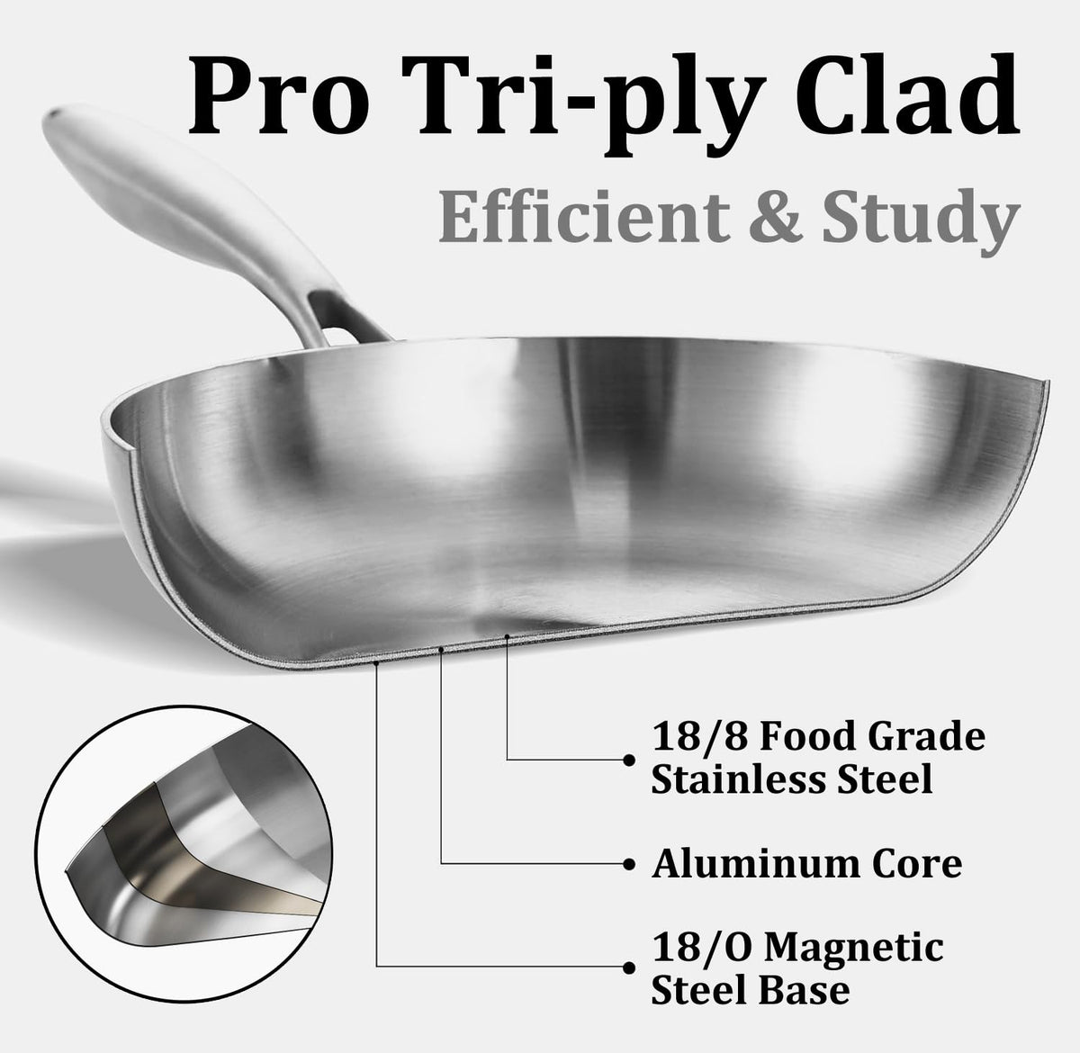 LOLYKITCH tri-ply pan with detachable handle for easy oven transfer.