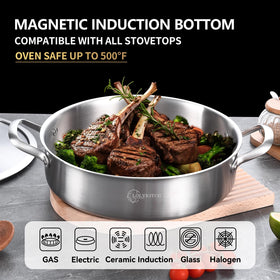 LOLykitch pan is induction-compatible and oven-safe for versatile cooking.