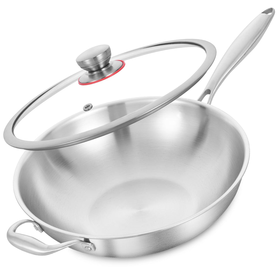 LOLYKITCH 13-inch wok with glass lid for fast, even heating and reliable results.