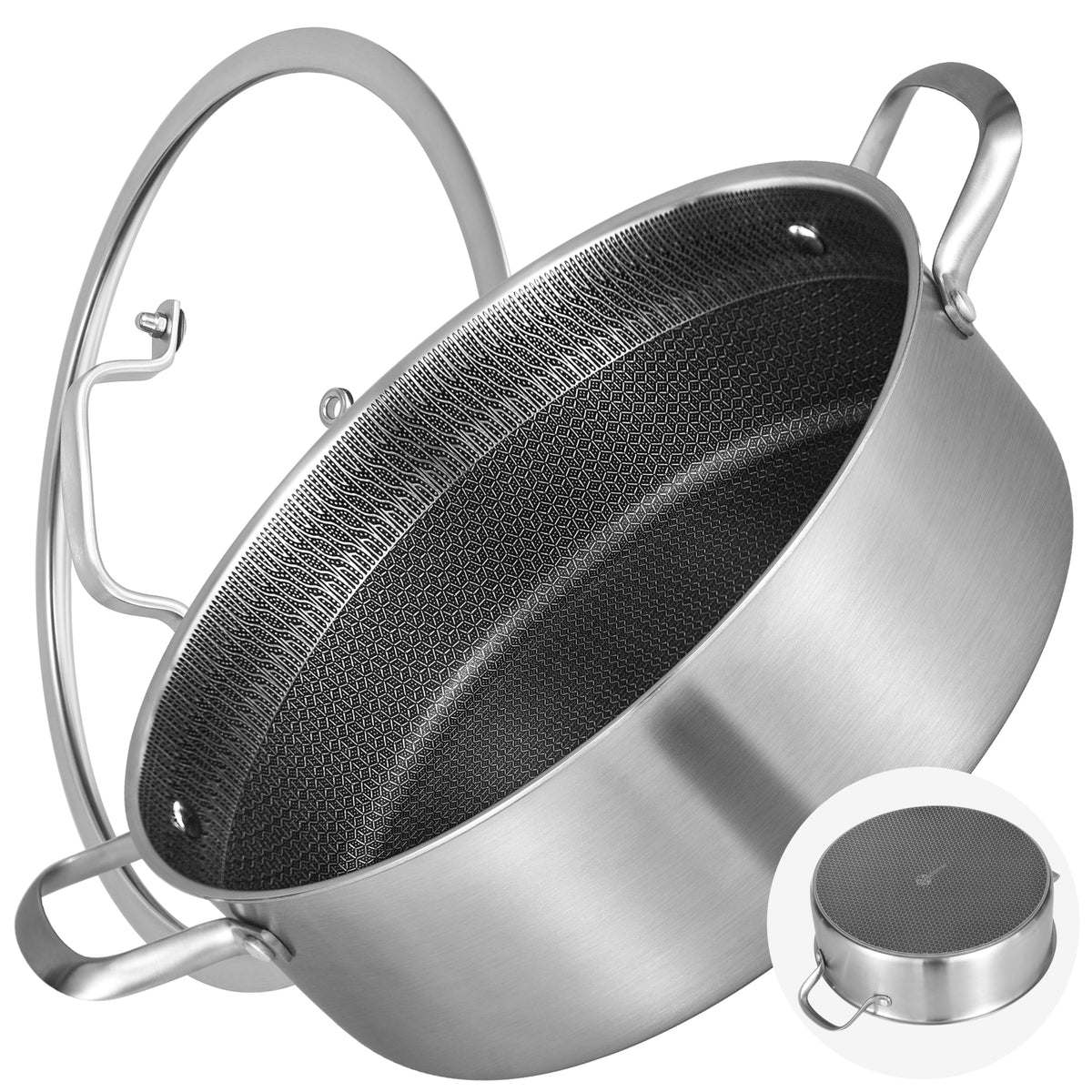 LOLYKITCH 7 Qt deep frying pan with lid, ideal for family-size meals and large batches.