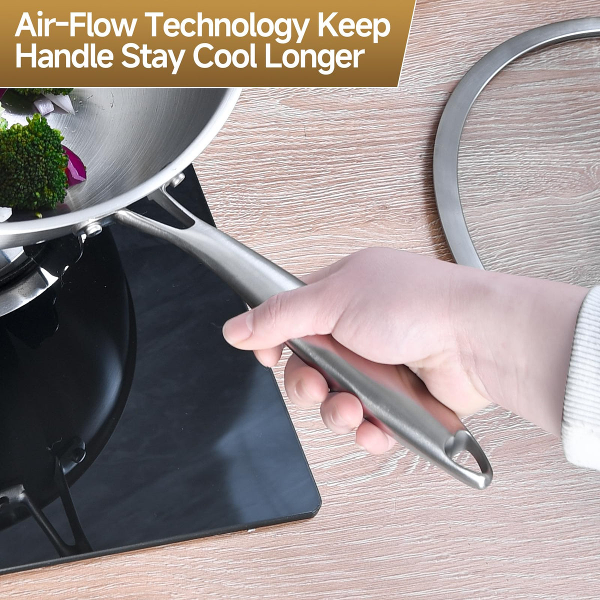 LOLYKITCH induction-ready wok performs well on induction stoves and glass tops.