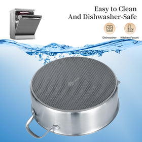 LOLYKITCH oven and induction ready skillet transitions from stove to oven up to 500°F.