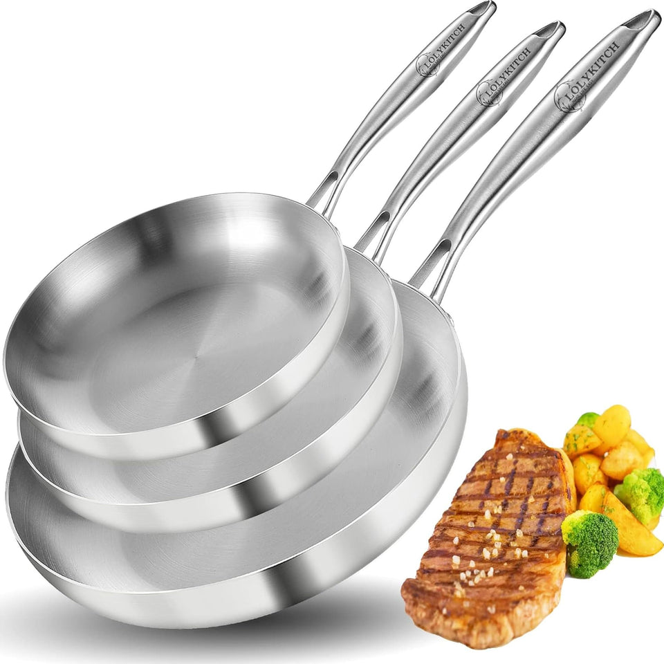 LOLYKITCH 8-inch tri-ply skillet demonstrates even heat for flawless searing