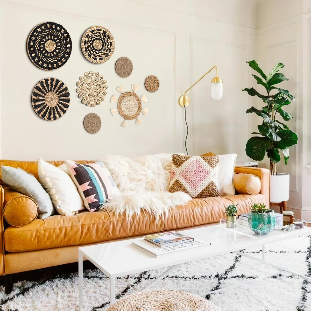 LOMOHOO round woven basket on kitchen wall complements minimalist style