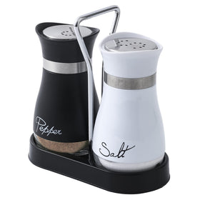 Lonffery salt and pepper shakers with stainless steel and glass bottle, two-piece set.