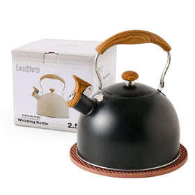 Lonffery 2.5 quart tea kettle on stovetop for family tea moments.
