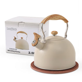 Lonffery tea kettle cream-white front view showing quick boiling potential