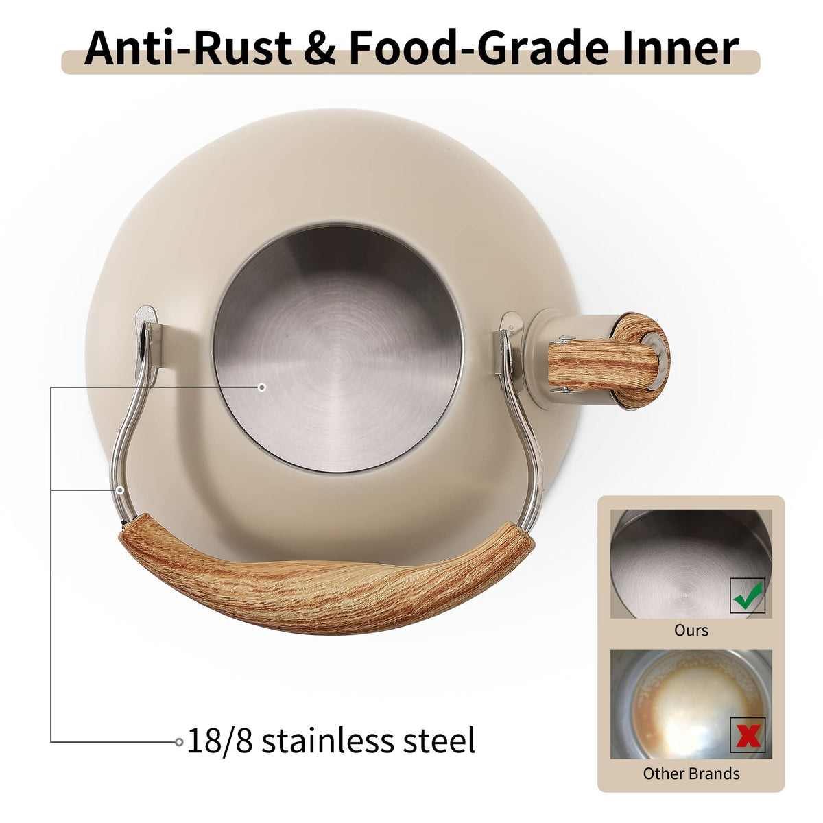 Lonffery tea kettle on induction surface showing broad compatibility with stoves