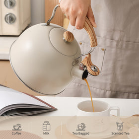 Lonffery cream-white kettle lid and whistle detail supports safe steam control