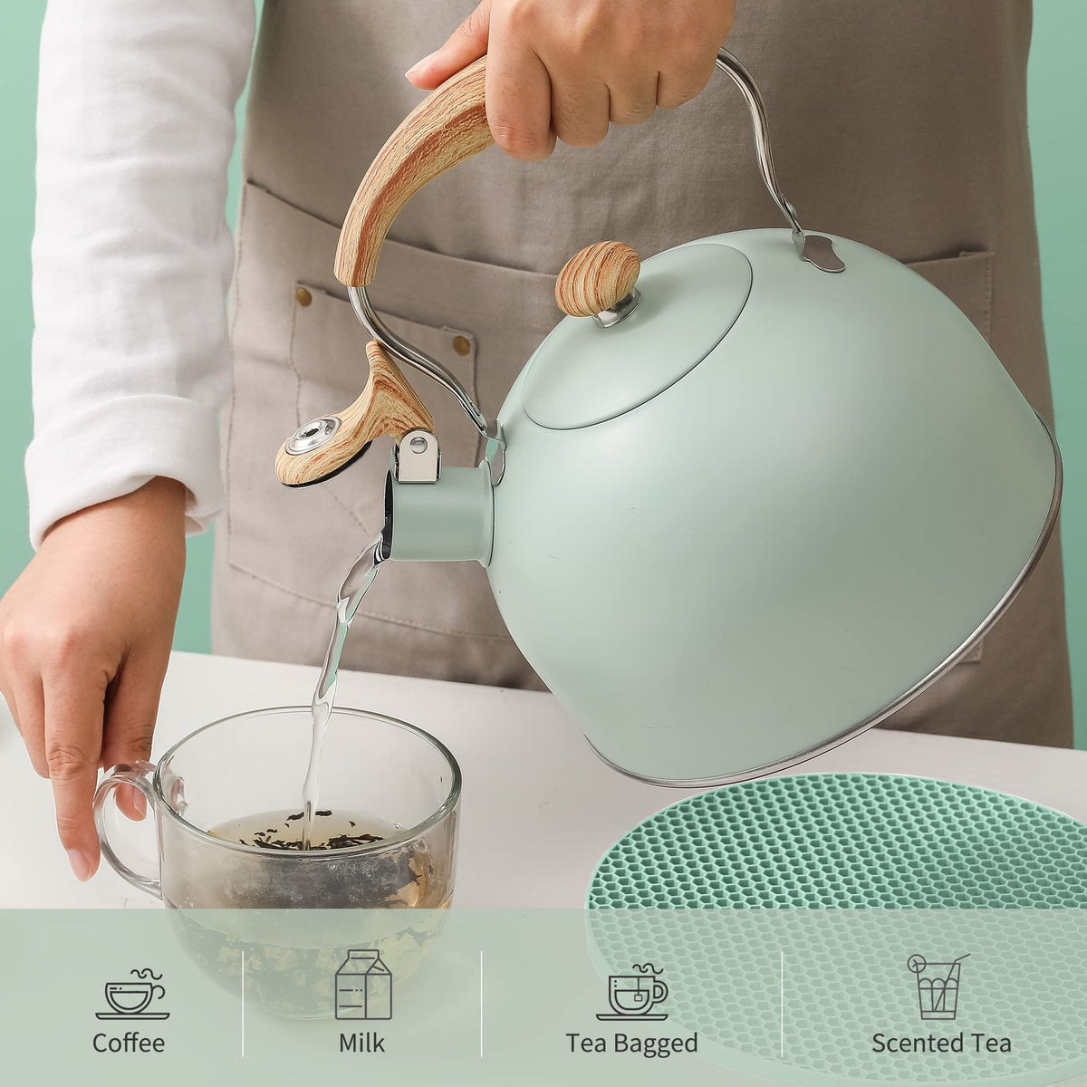 Lonffery induction-friendly kettle suitable for various stovetops.