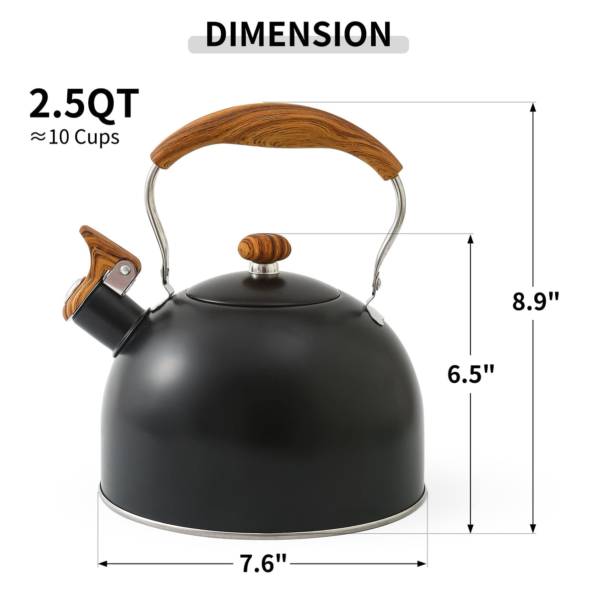 Lonffery kettle design helps keep tea hot with a covered spout when idle.