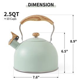 Lonffery turquoise kettle with spout lid keeps steam controlled and warm.