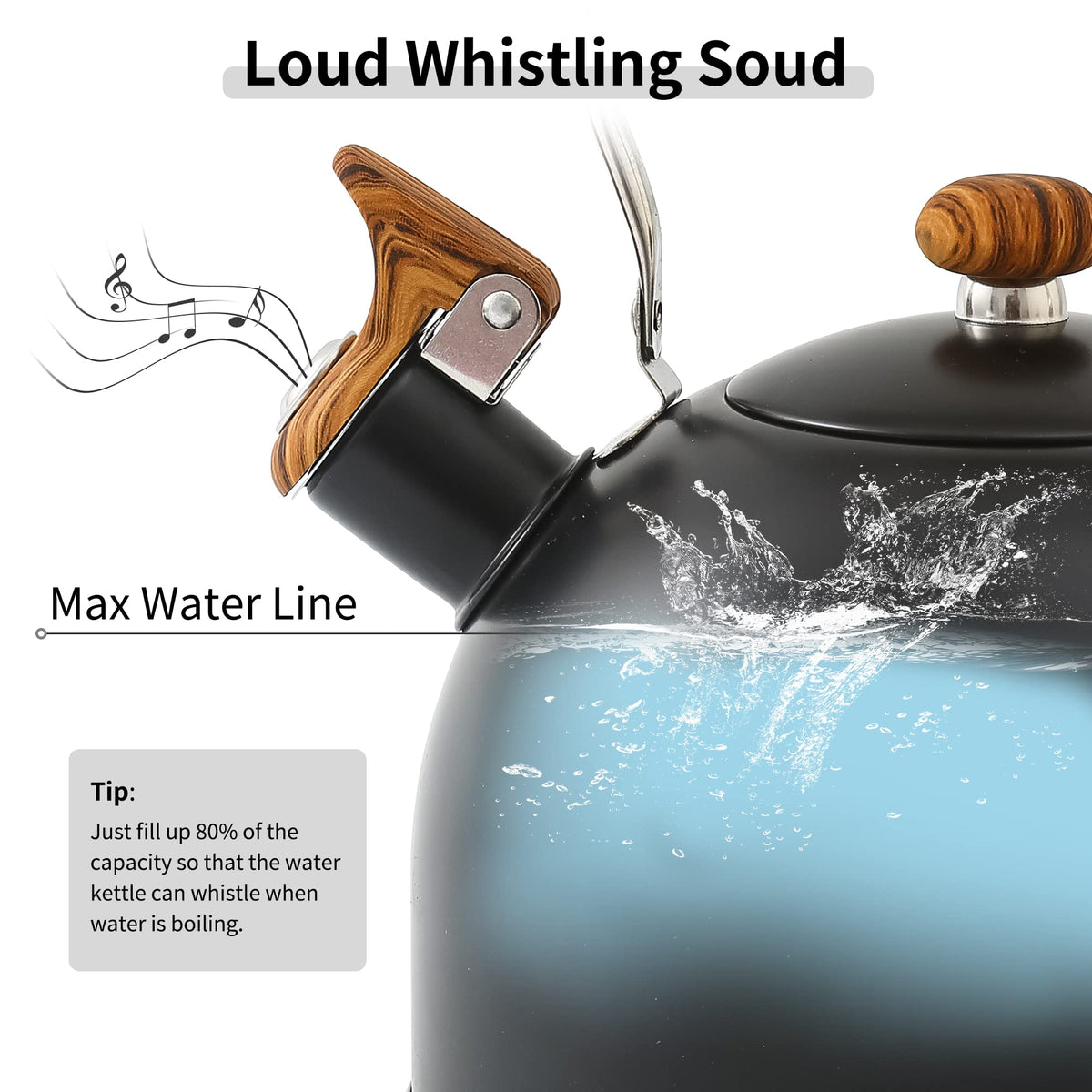 Lonffery whistle feature alerts when water reaches a boil.