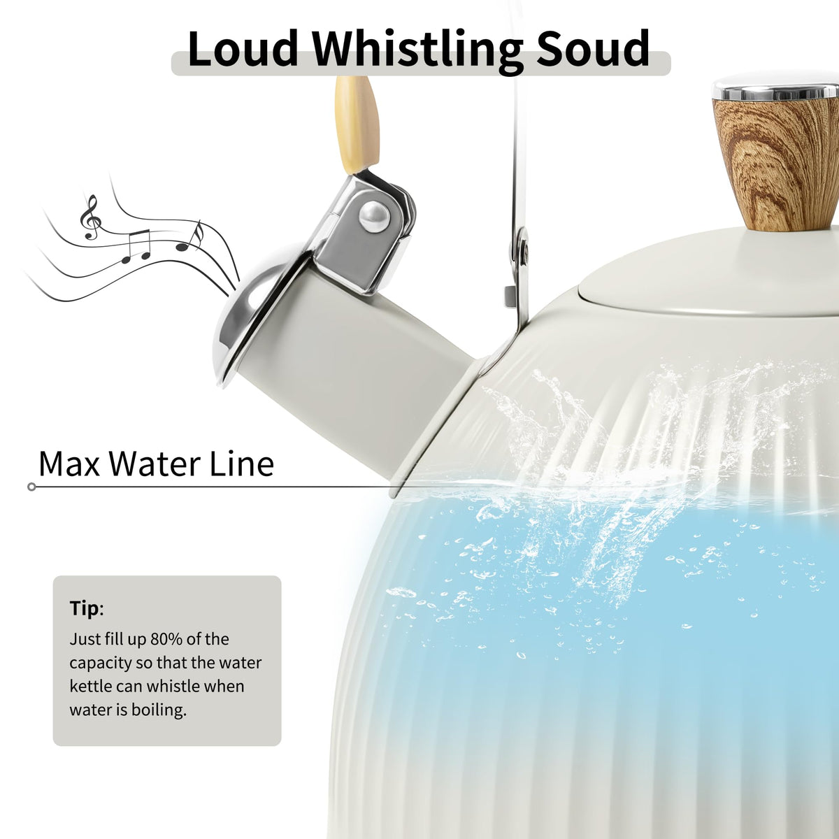 Lonffery wooden-handle kettle with ergonomic grip for safe lifting