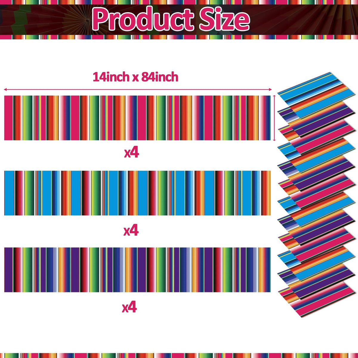Lonfliness serape-style plastic runner with bold stripes for party decor.