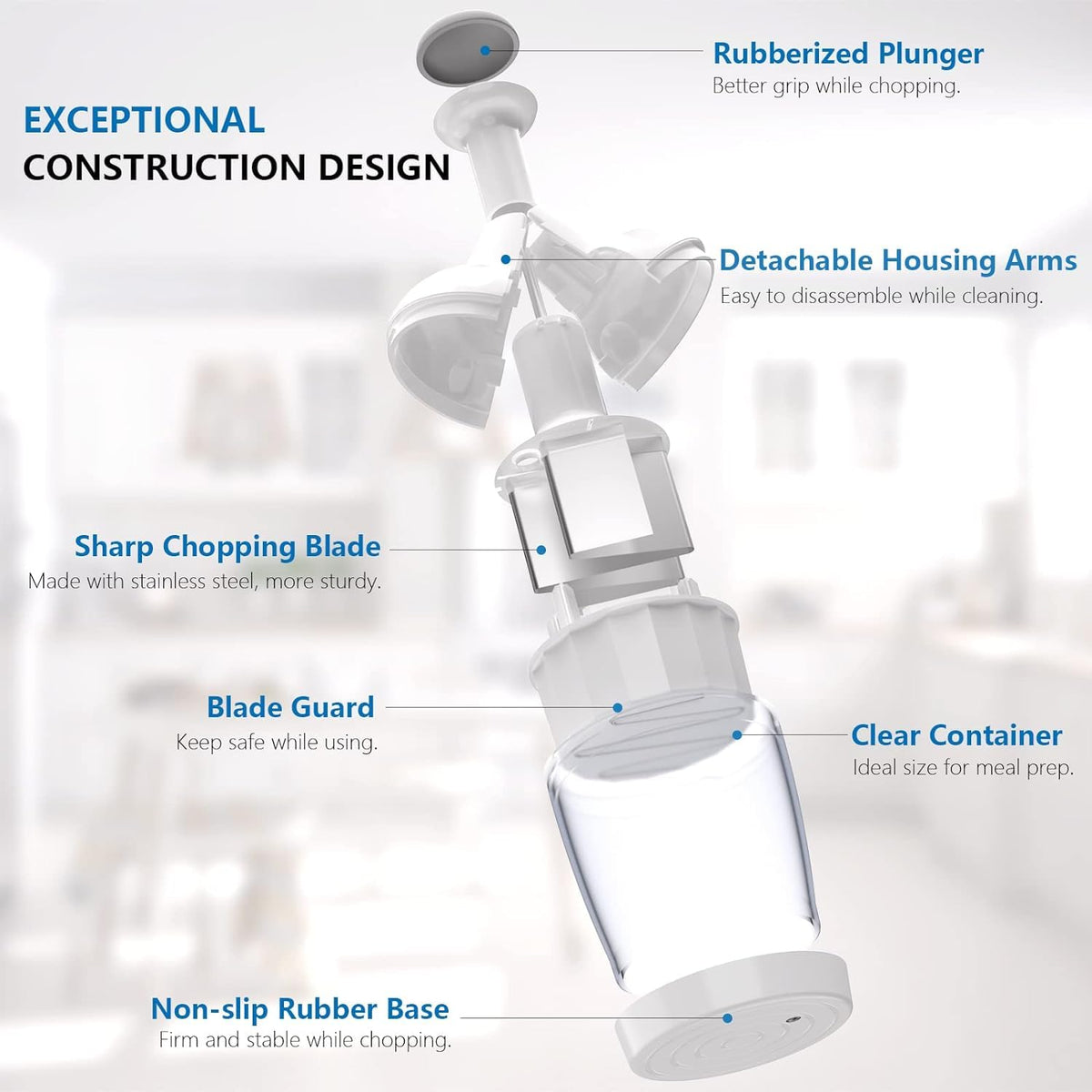 Longmann Pamperεd Chef Food Chopper ergonomic handle for easy one-handed pressing.