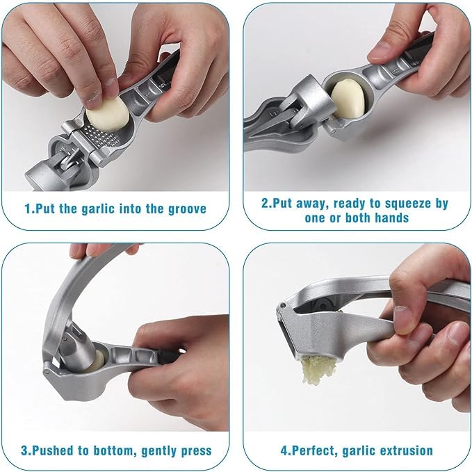 Longmann Pampered Chef garlic press large hopper fits big cloves and ginger.