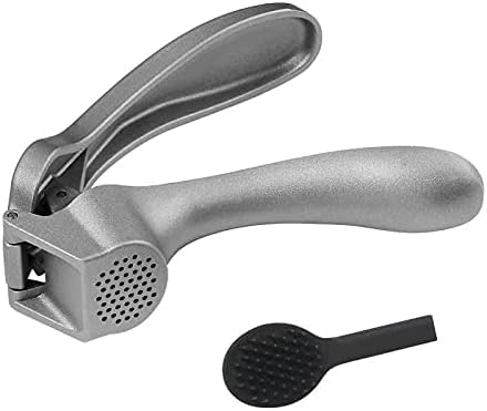 Longmann Pampered Chef garlic press front view with ergonomic grip for effortless mincing.