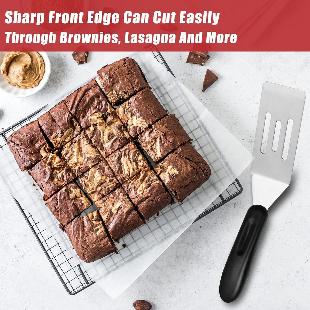 Longmann Pampered Chef mini-serving spatula bevel edge for easy serving.