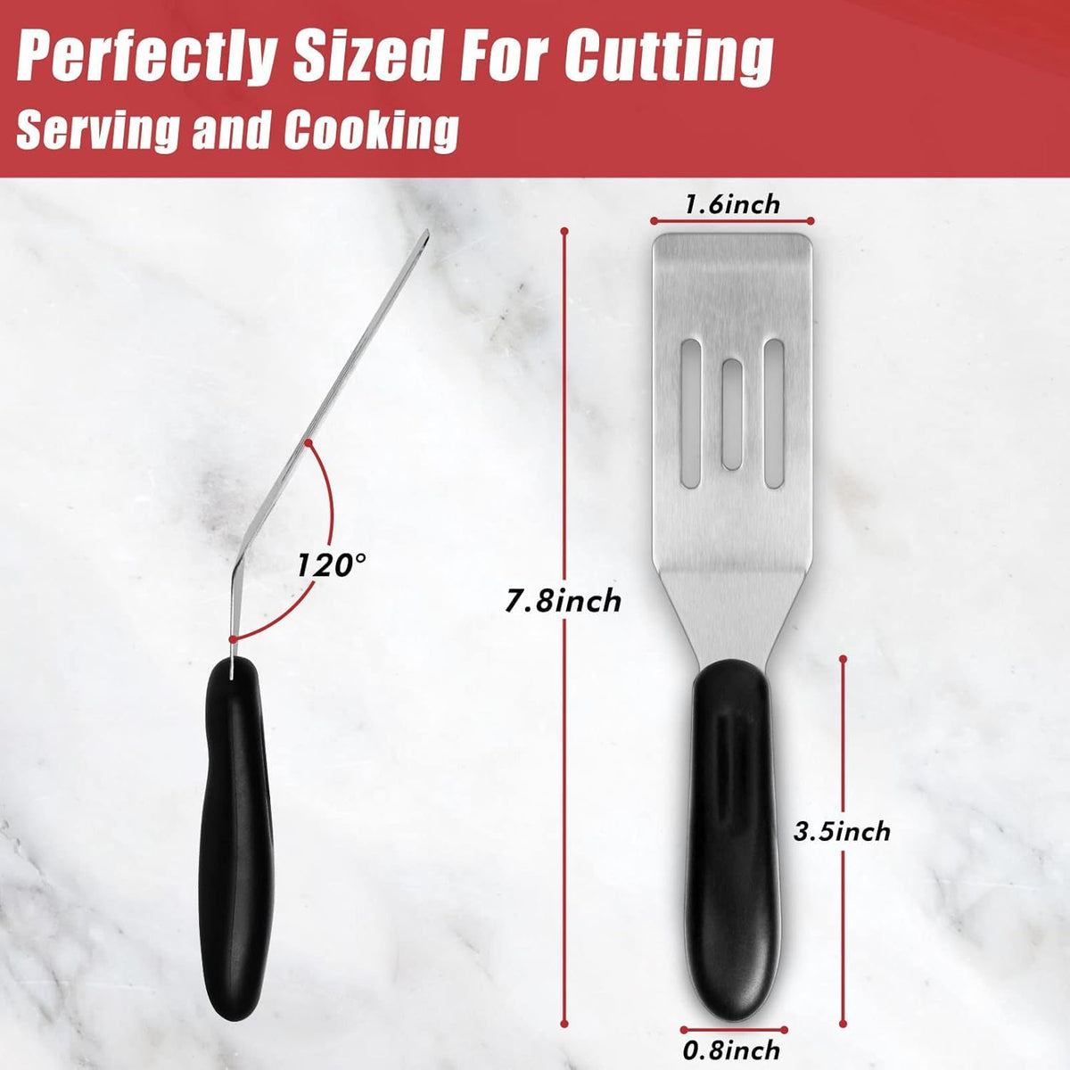Longmann Pampered Chef mini-serving spatula turning pancakes with precision.