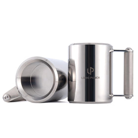 LongPunch heavy mug with dumbbell design, side view, stable for workouts.