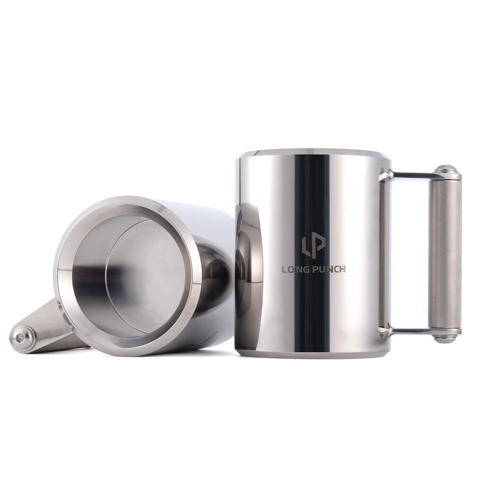 LongPunch heavy mug with dumbbell design, side view, stable for workouts.