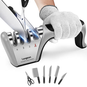 Longzon 5-in-1 knife sharpener front view for safe home sharpening.