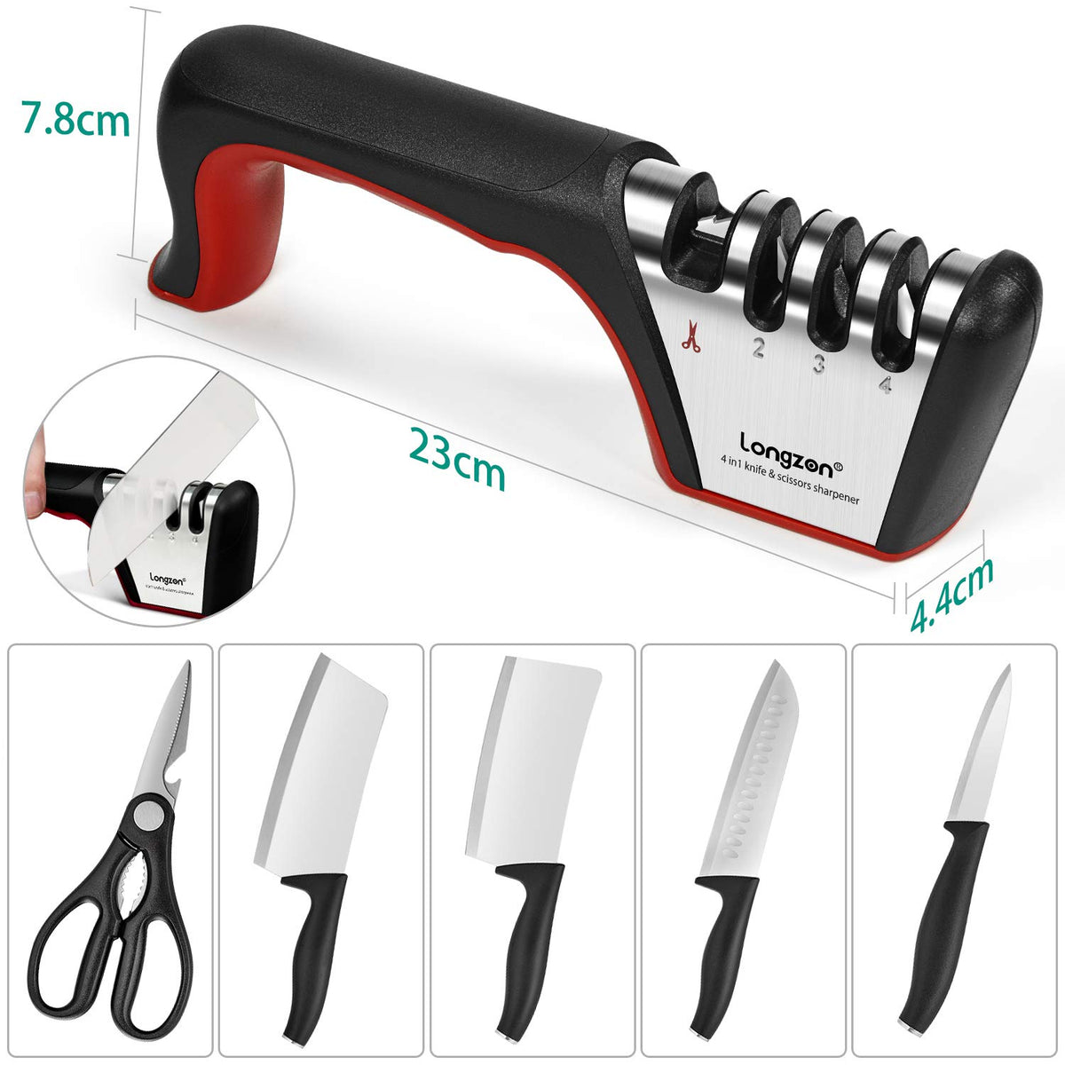 Longzon coarse grinding slot restores dull kitchen blades efficiently.