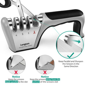 Longzon sharpener works with scissors and knives for quick maintenance.