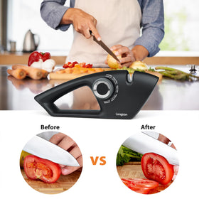 Kitchen scene showing Longzon sharpener ready for meal prep