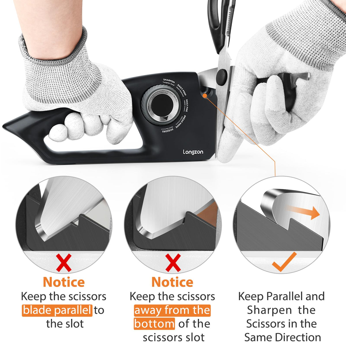 Universal sharpener handles all blades including scissors for convenience