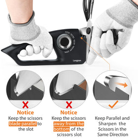 Universal sharpener handles all blades including scissors for convenience