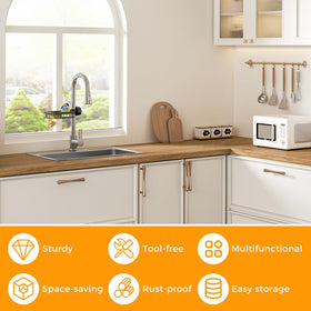 LONIN kitchen sink caddy organizing brushes and soap for a tidy counter.