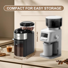 Lonkion burr grinder on kitchen counter fits compact spaces