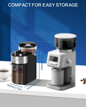 Lonkion burr grinder stainless steel body for durability.
