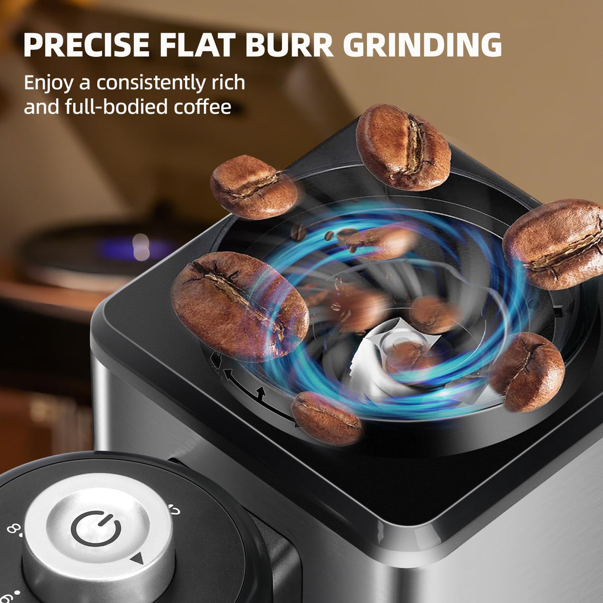 Lonkion Coffee Grinder in auto-stop mode delivers consistent dosing with no guesswork.