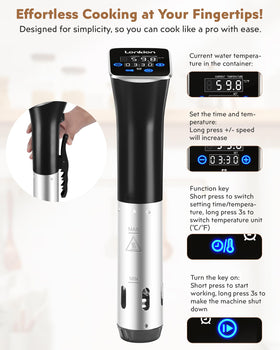 Lonkion Sous Vide Cooker heating phase image communicates rapid preheating.