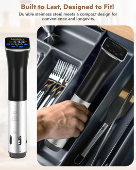 Lonkion Sous Vide Cooker IPX7 rating image demonstrates easy cleaning.