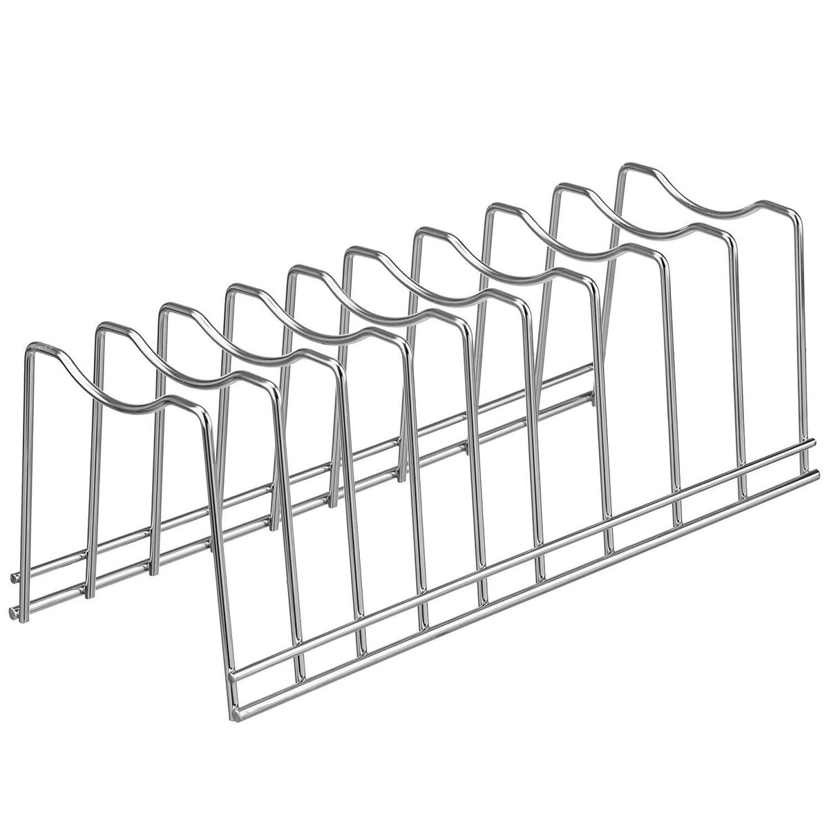 Lonpute kitchen organizer holds lids, cutting boards, and plates neatly