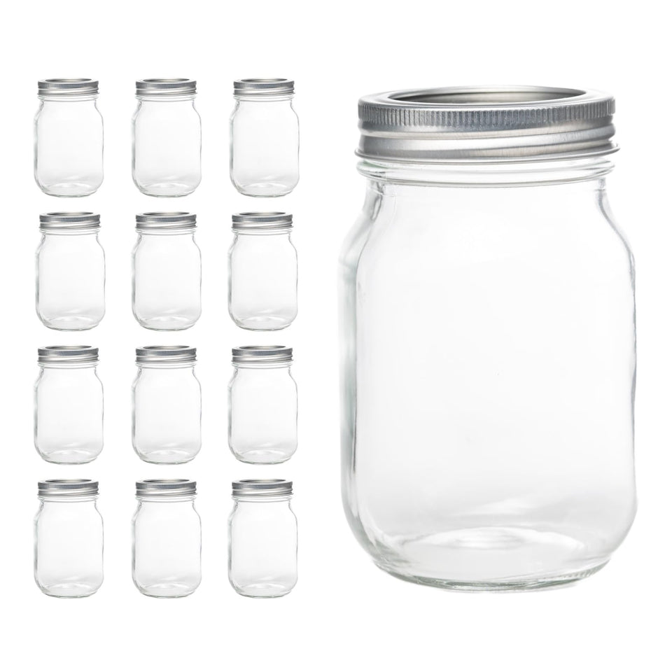 Lonriva 12-pack mason jars with regular mouth for 16 oz capacity, ideal for canning and meal prep