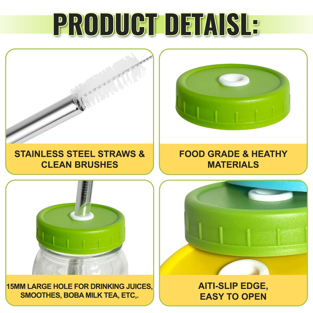 LonXFan straw brushes cleaning kit for stainless-steel straws