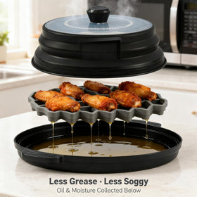 Loodkyoo 3-in-1 system combines lid, rack, tray for cooking.